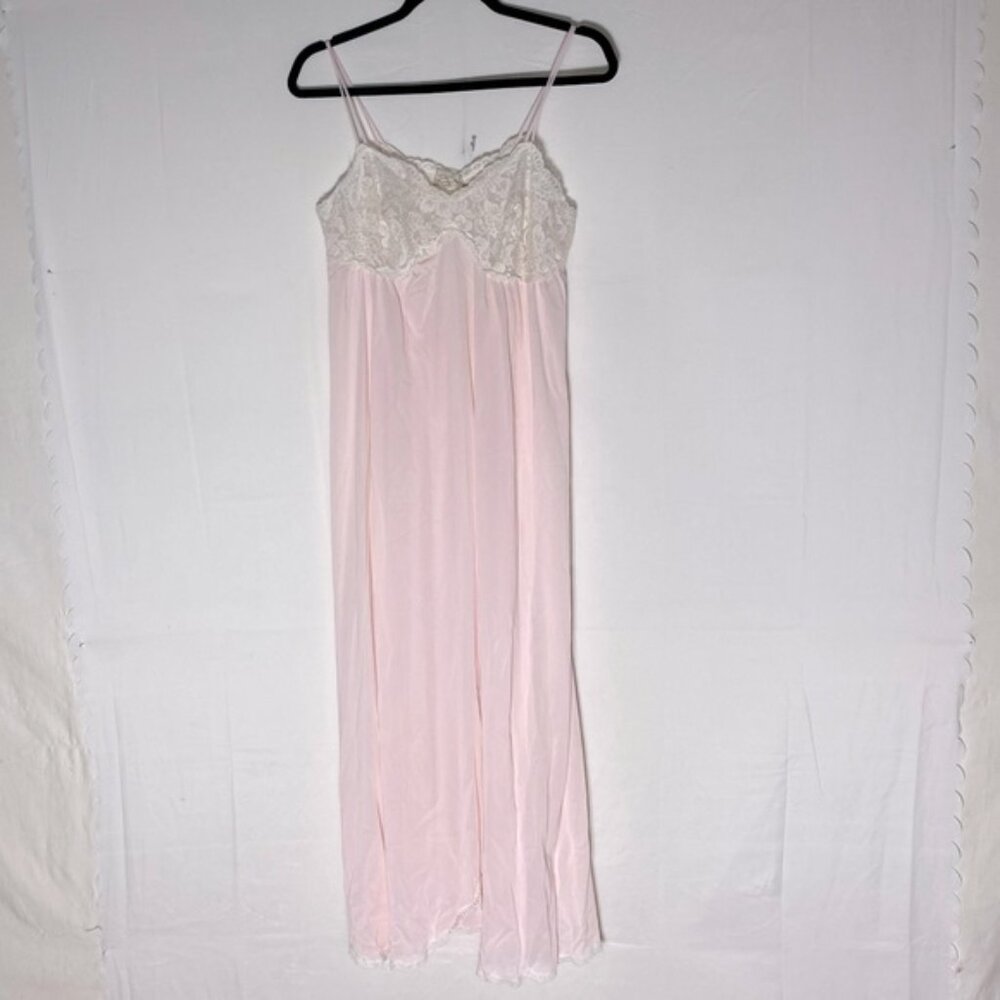 SOLD-Vintage Dorsey Pink W Cream Lace Sexy Slip Dress Sleep Dress Lingerie S